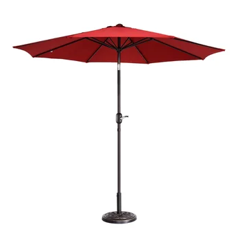 Открытый зонт для патио Villacera 9 ' с 8 ребрами жесткости, алюминиевым шестом и автоматическим наклоном, Устойчивый к выцветанию, красный